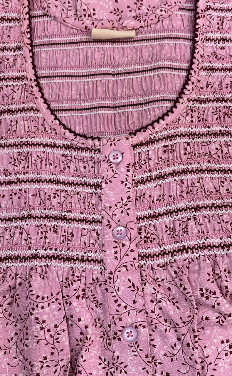 Pink Smocking Spun Nighty. Flowy Spun Fabric | Laces and Frills