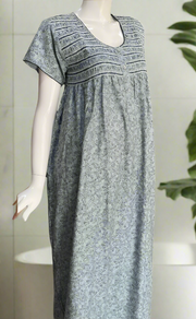 Grey Smocking Spun Nighty. Flowy Spun Fabric | Laces and Frills