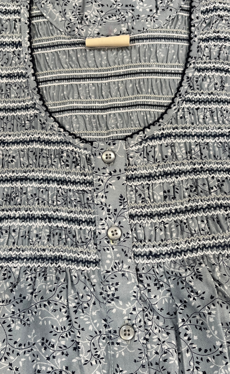 Grey Smocking Spun Nighty. Flowy Spun Fabric | Laces and Frills