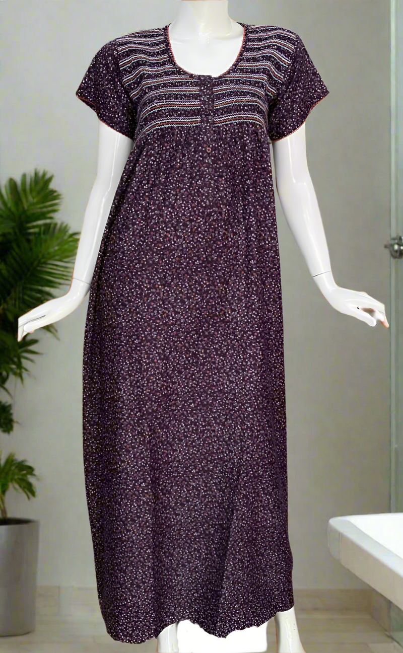 Purple Smocking Spun Nighty. Flowy Spun Fabric | Laces and Frills