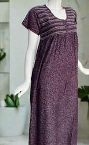 Purple Smocking Spun Nighty. Flowy Spun Fabric | Laces and Frills