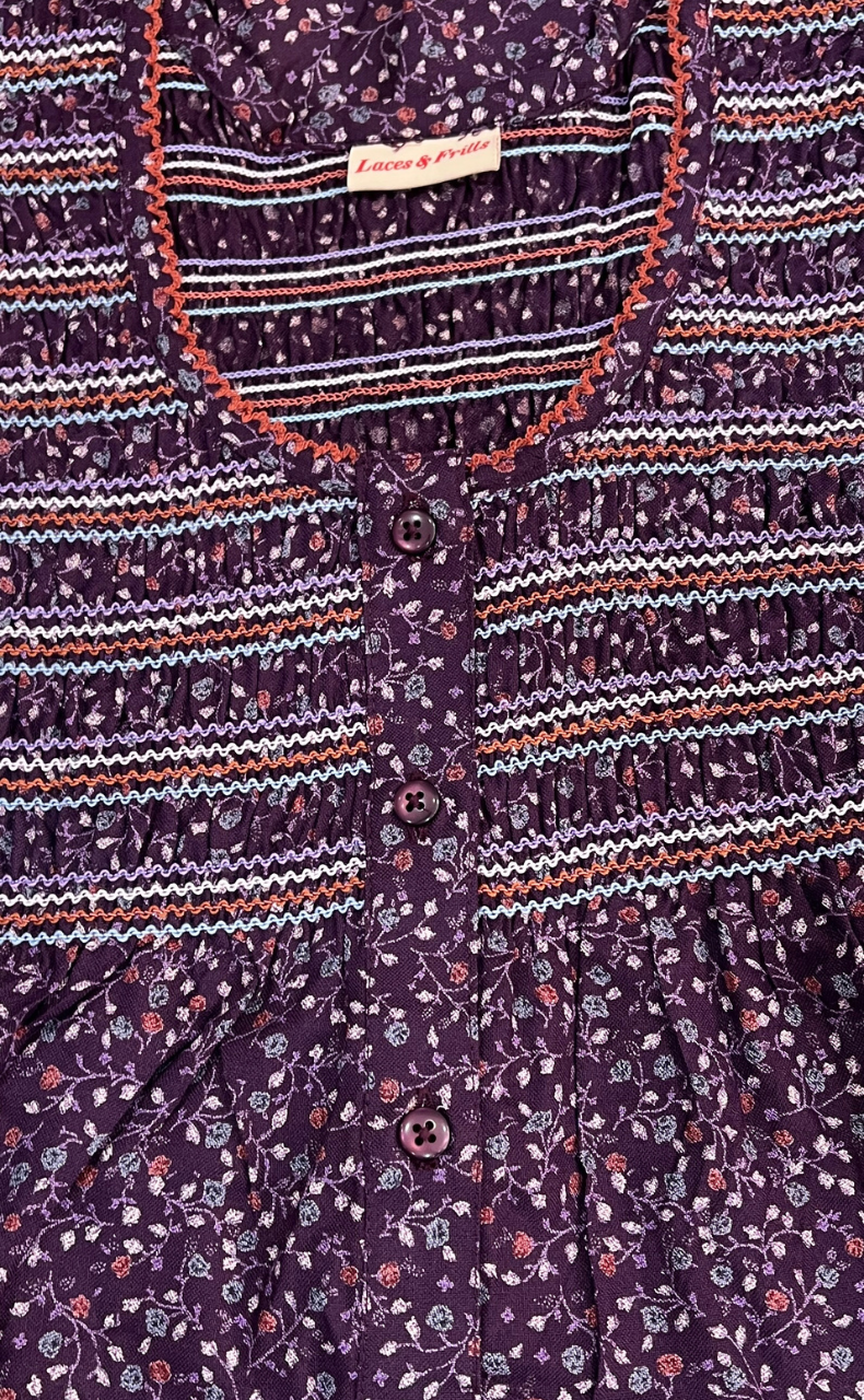 Purple Smocking Spun Nighty. Flowy Spun Fabric | Laces and Frills