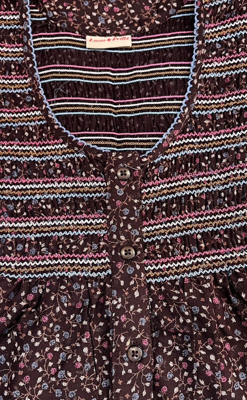 Brown Smocking Spun Nighty. Flowy Spun Fabric | Laces and Frills