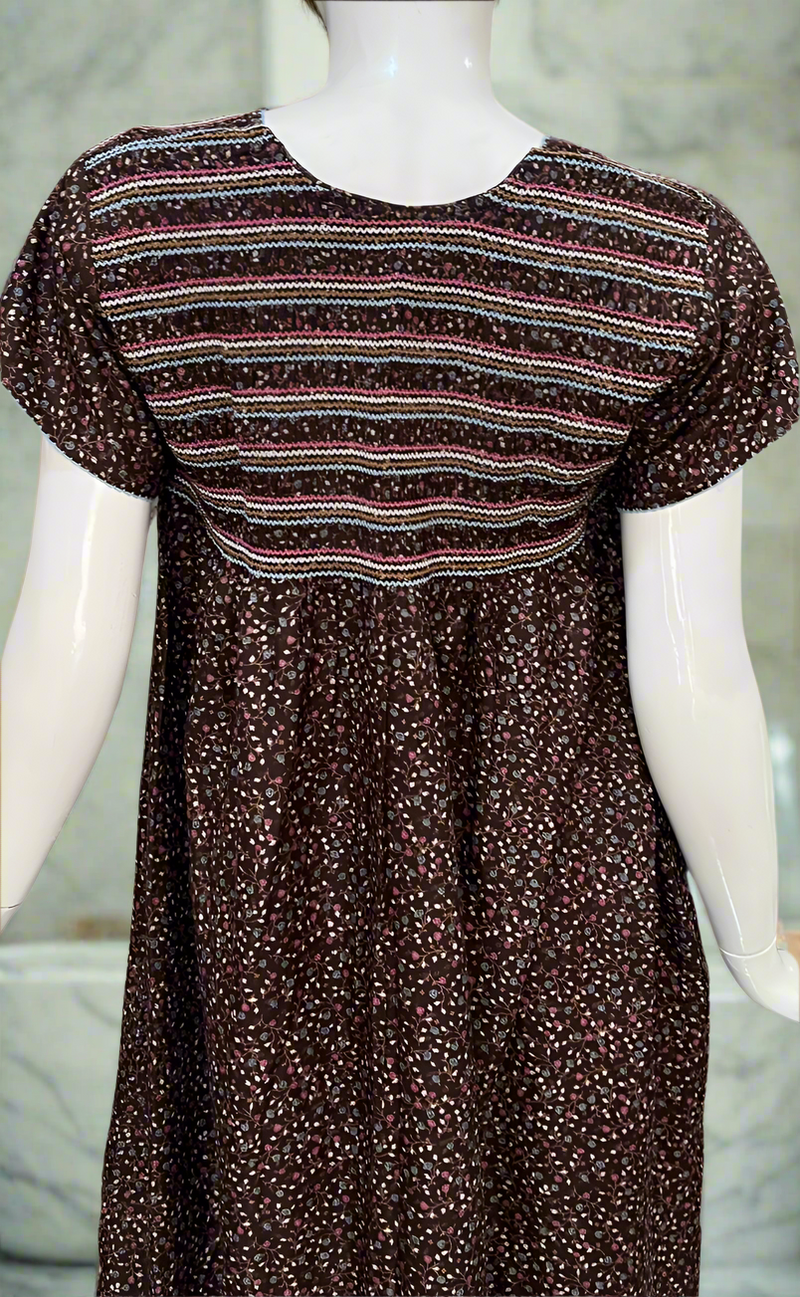 Brown Smocking Spun Nighty. Flowy Spun Fabric | Laces and Frills