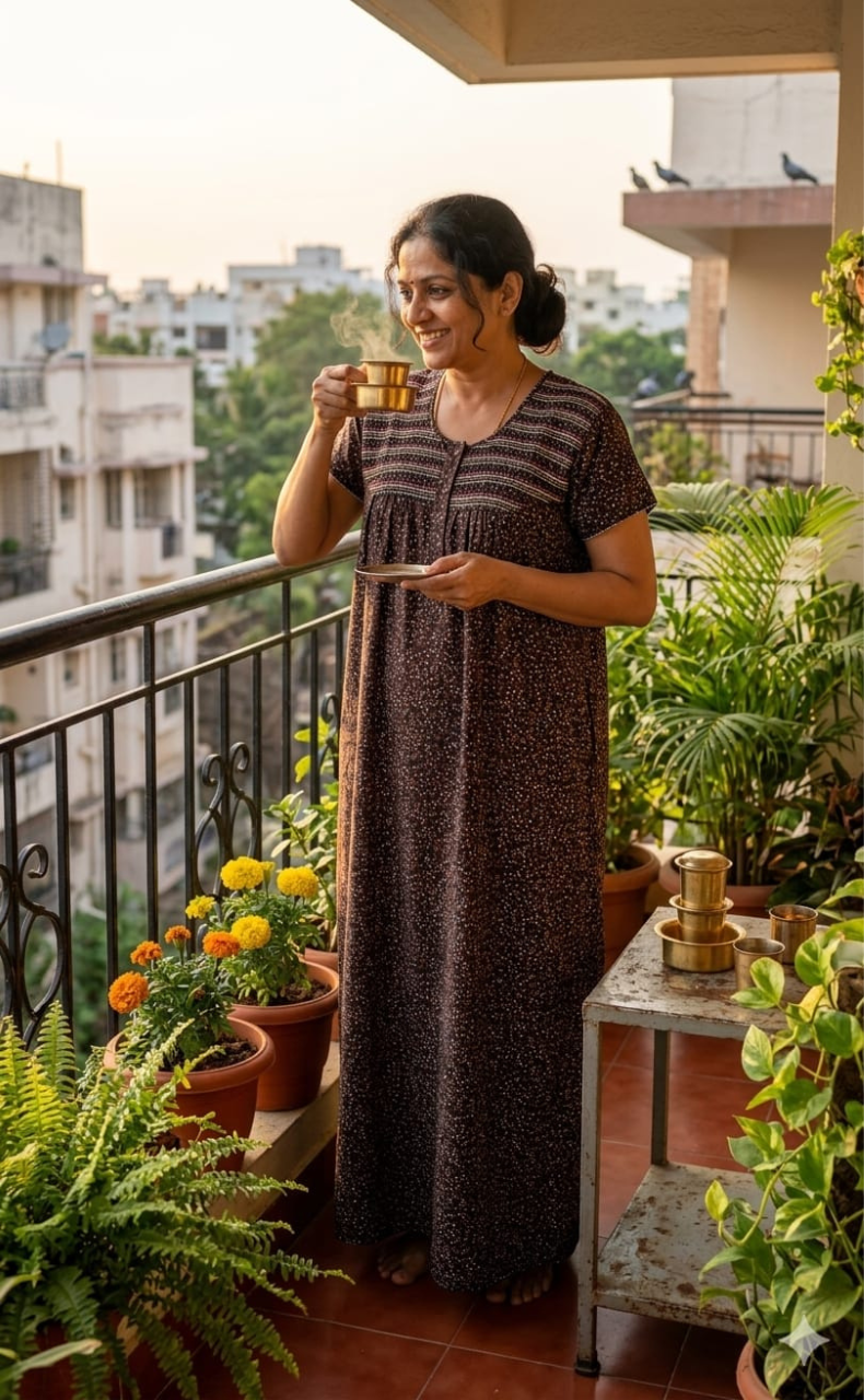 Brown Smocking Spun Nighty. Flowy Spun Fabric | Laces and Frills - Laces and Frills