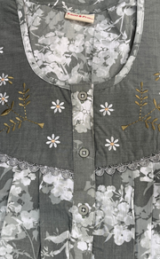 Hemlock Colour Floral Soft Crushed Cotton Nighty. Soft Breathable Fabric | Laces and Frills