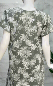 Hemlock Colour Floral Soft Crushed Cotton Nighty. Soft Breathable Fabric | Laces and Frills