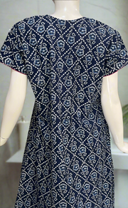 Navy Blue Floral Pure Cotton Nighty. Pure Durable Cotton | Laces and Frills