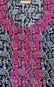 Navy Blue Floral Pure Cotton Nighty. Pure Durable Cotton | Laces and Frills