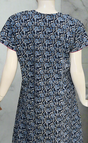 Navy Blue Floral Pure Cotton Nighty. Pure Durable Cotton | Laces and Frills