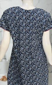 Navy Blue Floral Pure Cotton Nighty. Pure Durable Cotton | Laces and Frills