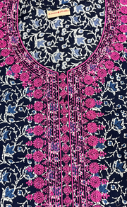 Navy Blue Floral Pure Cotton Nighty. Pure Durable Cotton | Laces and Frills