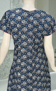 Navy Blue Floral Pure Cotton Nighty. Pure Durable Cotton | Laces and Frills