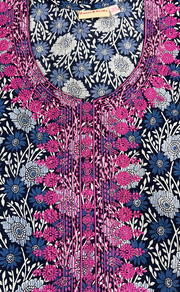 Navy Blue Floral Pure Cotton Nighty. Pure Durable Cotton | Laces and Frills