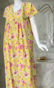 Yellow Garden Pure Cotton Nighty. Pure Durable Cotton | Laces and Frills