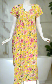 Yellow Garden Pure Cotton Nighty. Pure Durable Cotton | Laces and Frills
