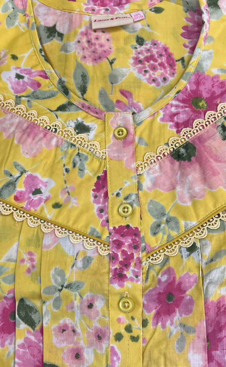 Yellow Garden Pure Cotton Nighty. Pure Durable Cotton | Laces and Frills