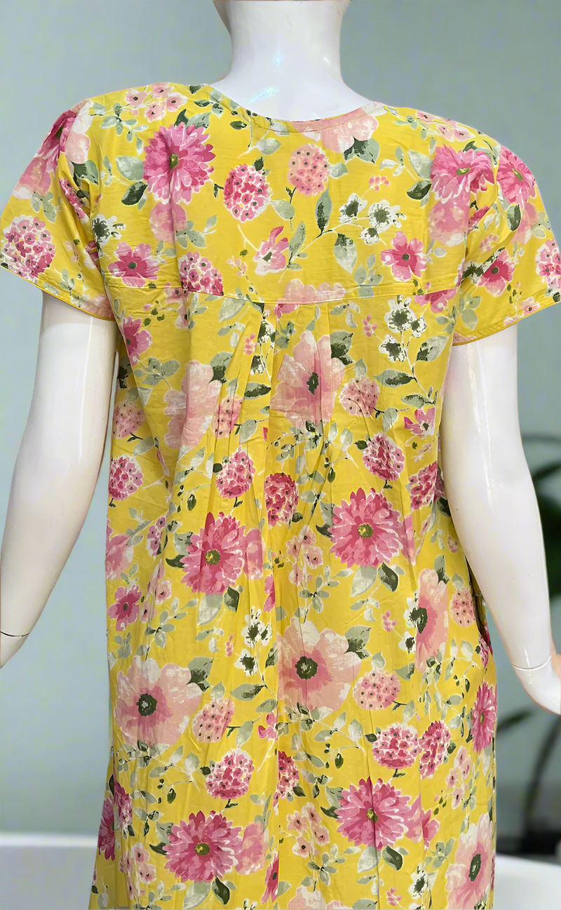 Yellow Garden Pure Cotton Nighty. Pure Durable Cotton | Laces and Frills