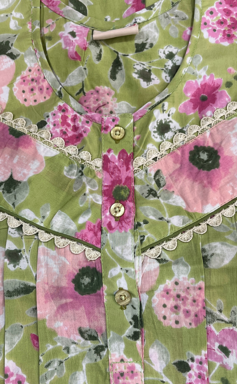 Green Garden Pure Cotton Nighty. Pure Durable Cotton | Laces and Frills