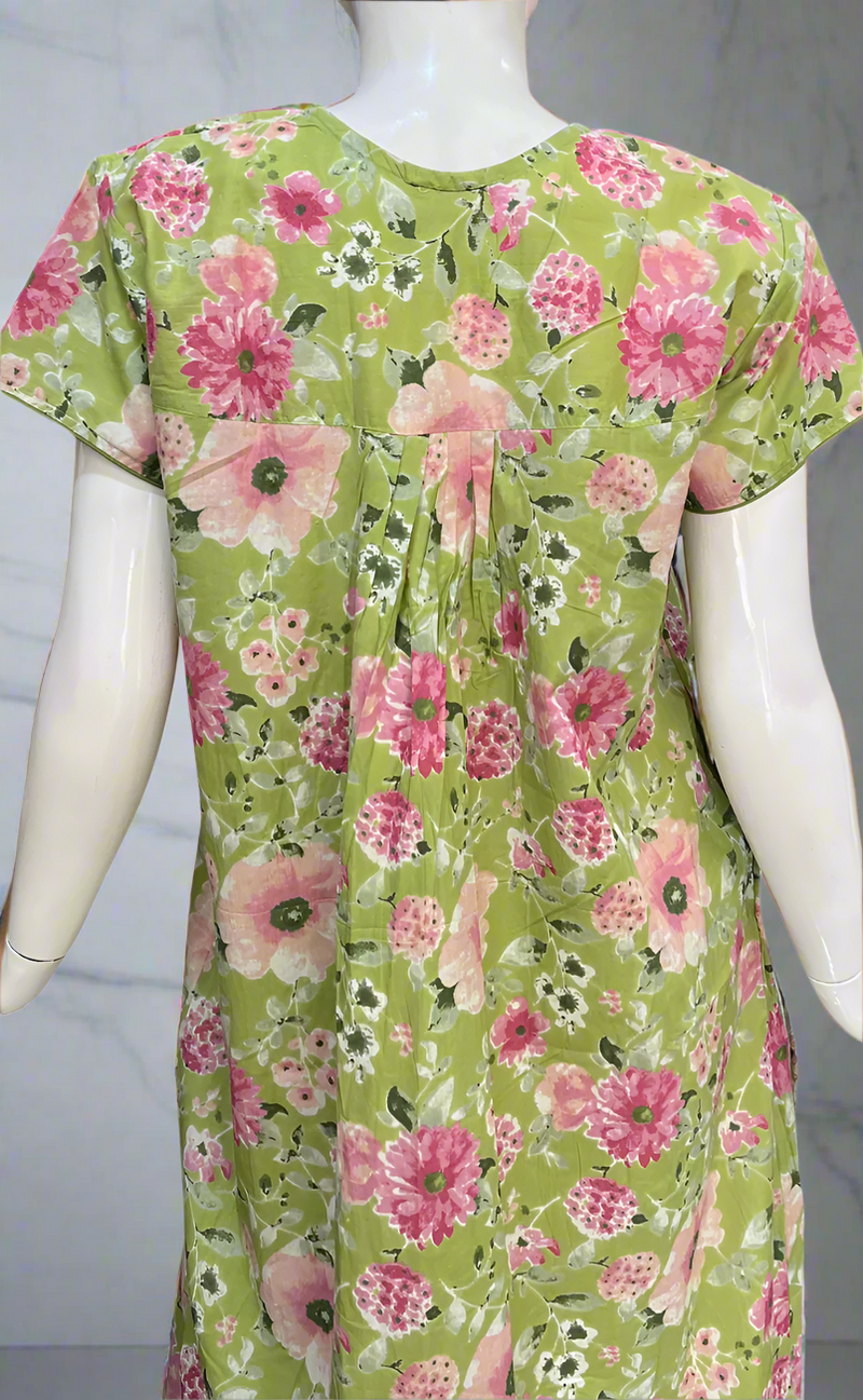 Green Garden Pure Cotton Nighty. Pure Durable Cotton | Laces and Frills