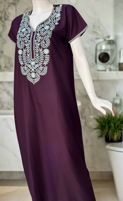 Violet Embroidery Spun Nighty. Flowy Spun Fabric | Laces and Frills