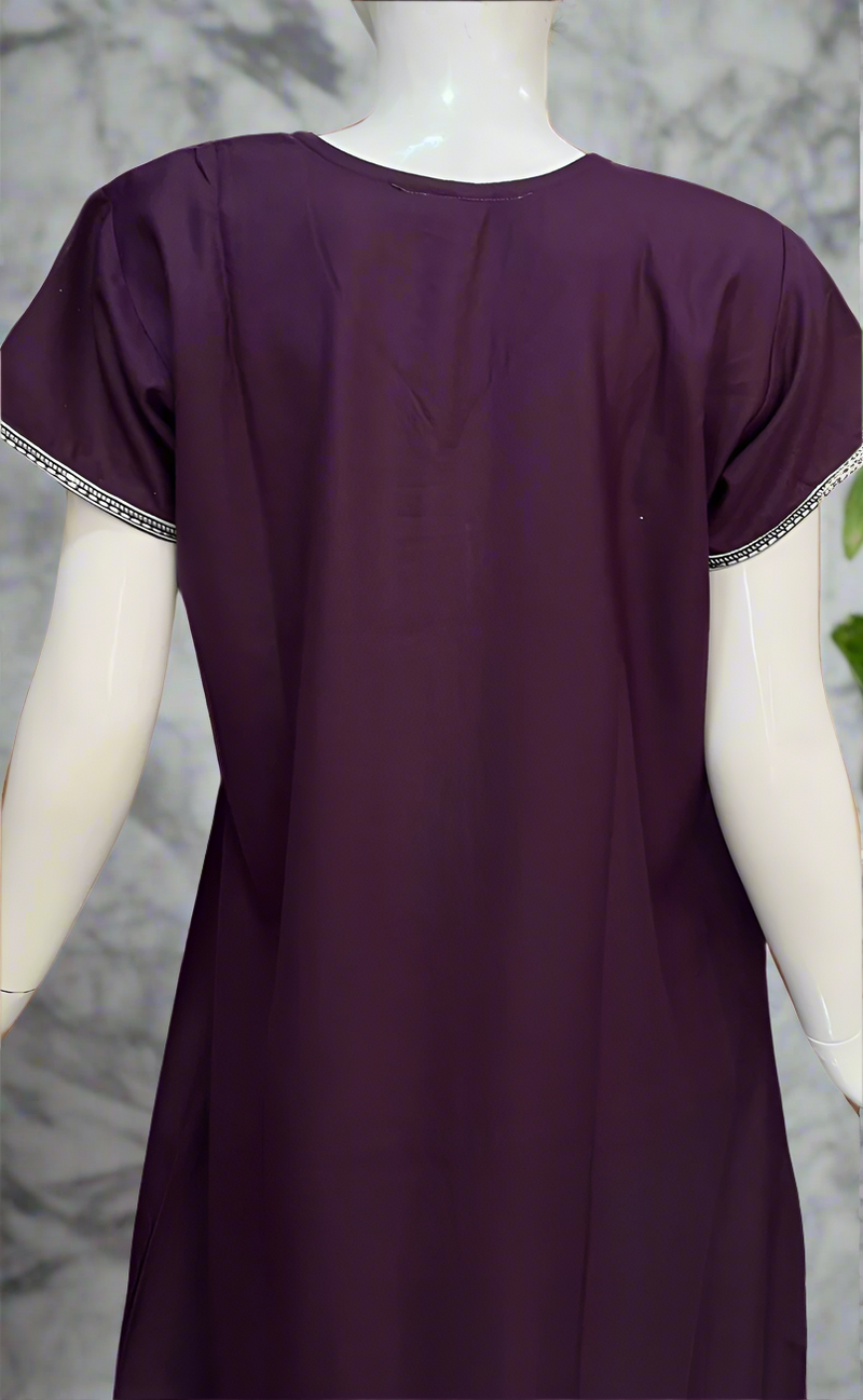 Violet Embroidery Spun Nighty. Flowy Spun Fabric | Laces and Frills