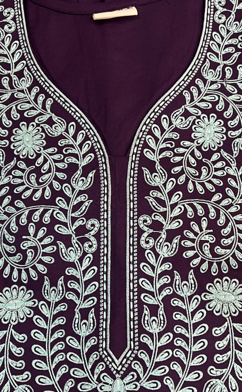 Violet Embroidery Spun Nighty. Flowy Spun Fabric | Laces and Frills