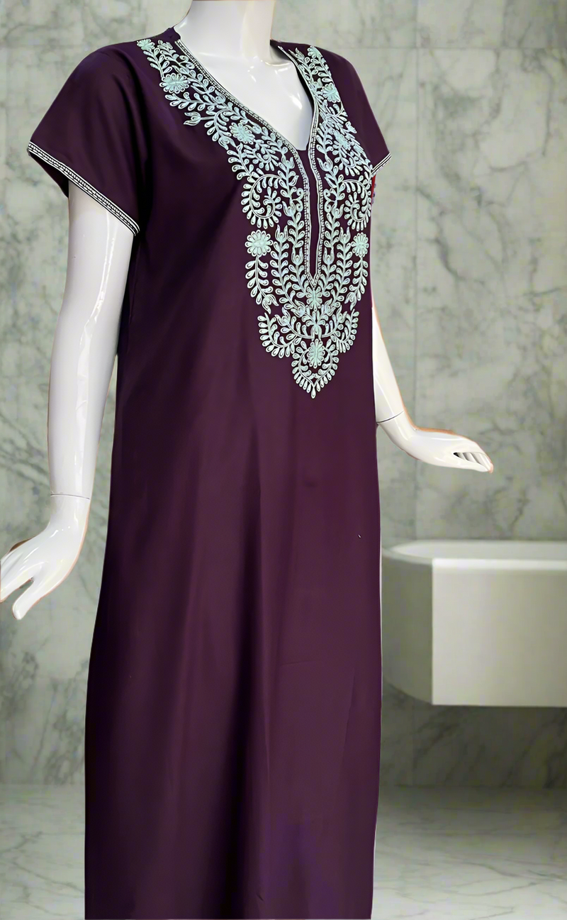 Violet Embroidery Spun Nighty. Flowy Spun Fabric | Laces and Frills