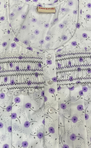 White/Purple Boutique Cotton Nighty . Pure Durable Cotton | Laces and Frills