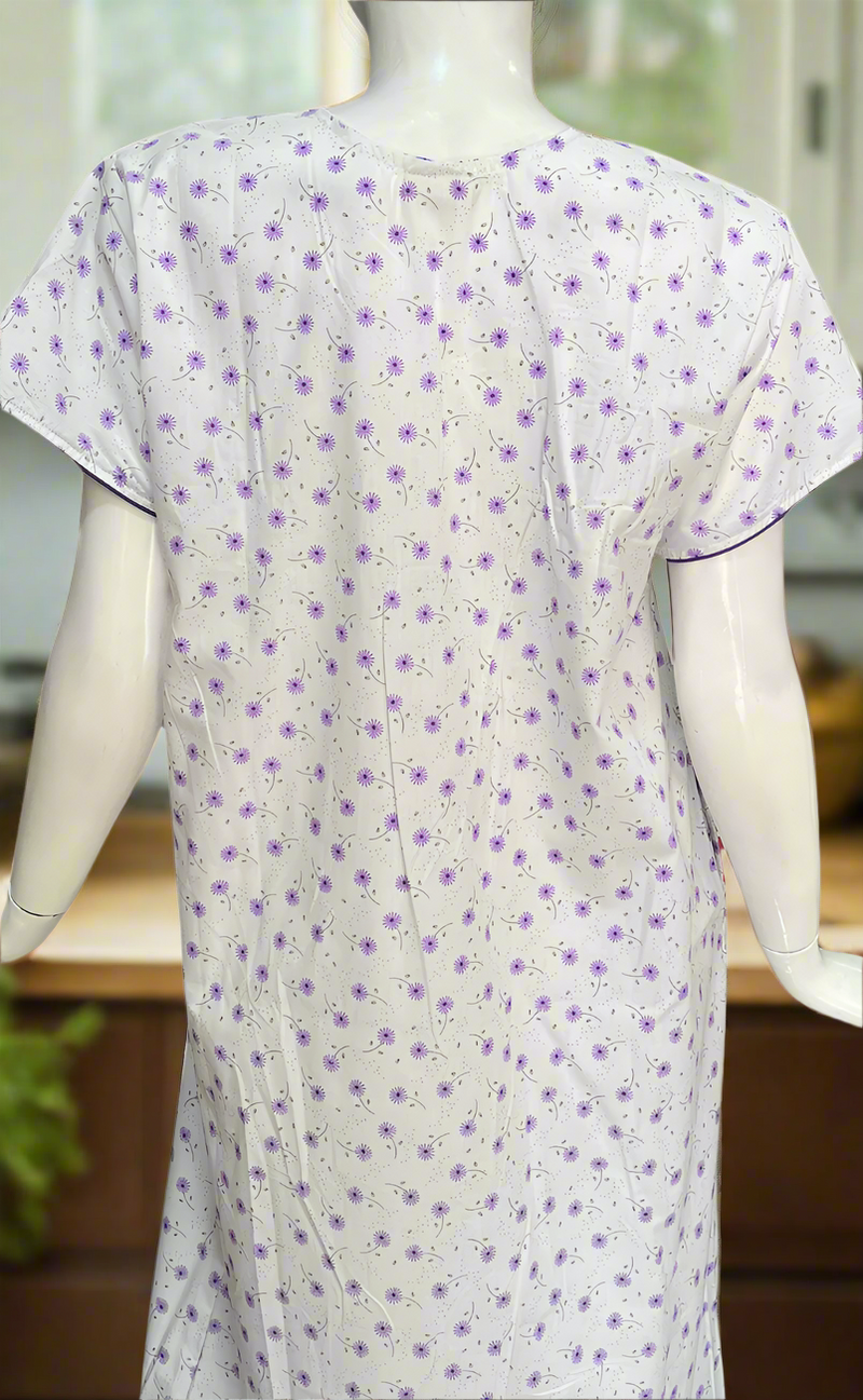 White/Purple Boutique Cotton Nighty . Pure Durable Cotton | Laces and Frills
