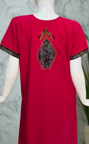 Rani Pink Embroidery Soft Cotton Nighty. Soft Breathable Fabric | Laces and Frills