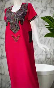 Rani Pink Embroidery Soft Cotton Nighty. Soft Breathable Fabric | Laces and Frills