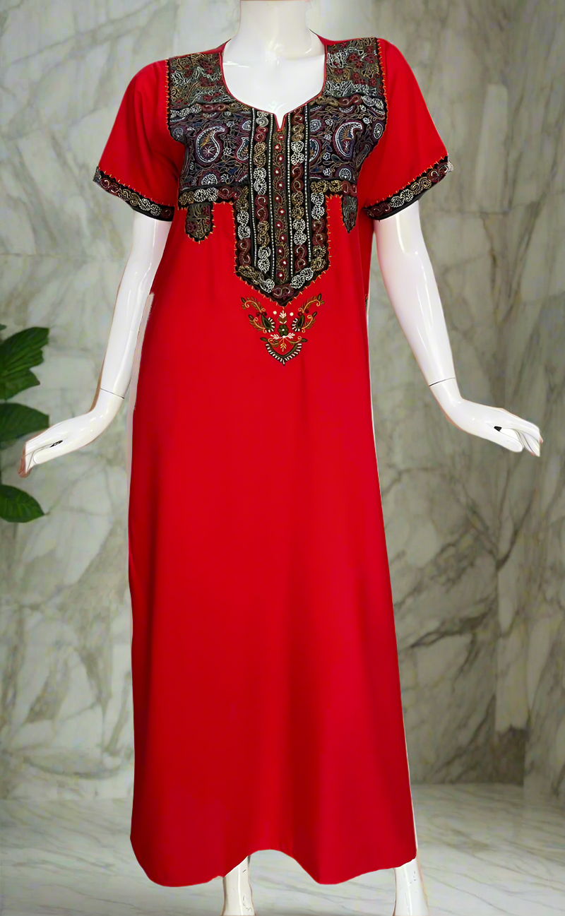 Red Embroidery Soft Cotton Nighty. Soft Breathable Fabric | Laces and Frills