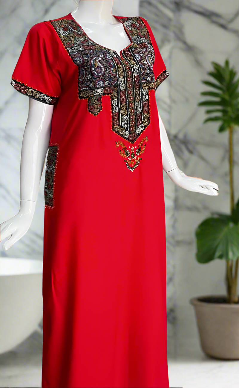 Red Embroidery Soft Cotton Nighty. Soft Breathable Fabric | Laces and Frills