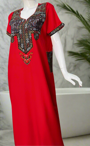 Red Embroidery Soft Cotton Nighty. Soft Breathable Fabric | Laces and Frills