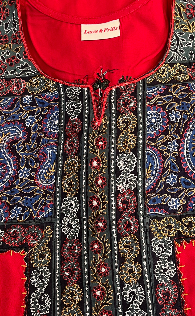 Red Embroidery Soft Cotton Nighty. Soft Breathable Fabric | Laces and Frills