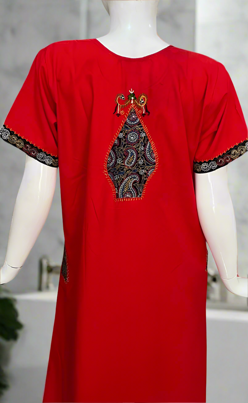 Red Embroidery Soft Cotton Nighty. Soft Breathable Fabric | Laces and Frills