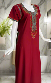 Maroon Embroidery Soft Cotton Nighty. Soft Breathable Fabric | Laces and Frills