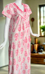 Pink Floral Pure Cotton Nighty. Pure Durable Cotton | Laces and Frills