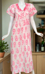 Pink Floral Pure Cotton Nighty. Pure Durable Cotton | Laces and Frills