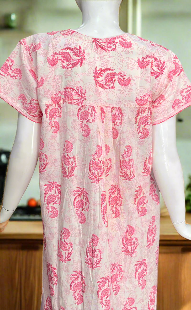 Pink Floral Pure Cotton Nighty. Pure Durable Cotton | Laces and Frills
