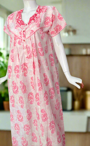 Pink Floral Pure Cotton Nighty. Pure Durable Cotton | Laces and Frills