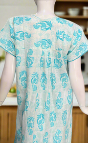 Sky Blue Floral Pure Cotton Nighty. Pure Durable Cotton | Laces and Frills