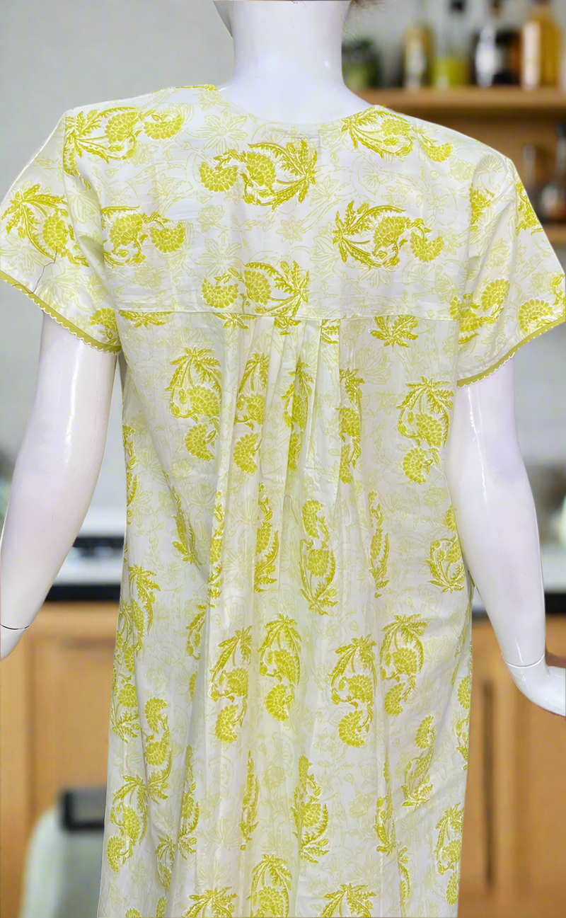 Lime Green Floral Pure Cotton Nighty. Pure Durable Cotton | Laces and Frills