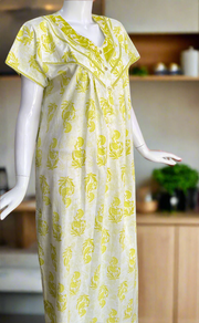 Lime Green Floral Pure Cotton Nighty. Pure Durable Cotton | Laces and Frills