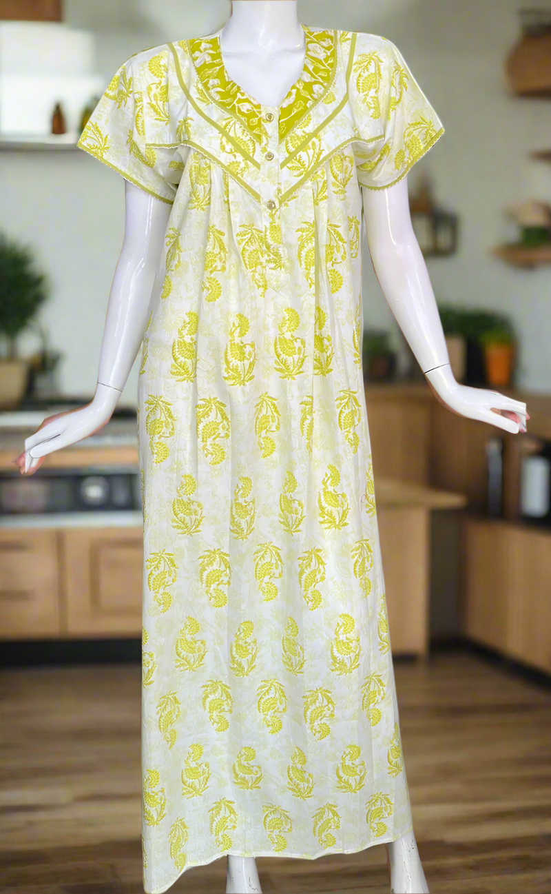 Lime Green Floral Pure Cotton Nighty. Pure Durable Cotton | Laces and Frills