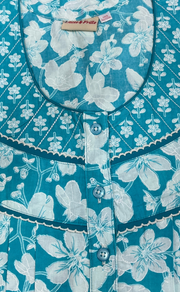 Sky Blue Floral Pure Cotton Nighty. Pure Durable Cotton | Laces and Frills