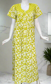Lime Green Floral Pure Cotton Nighty. Pure Durable Cotton | Laces and Frills