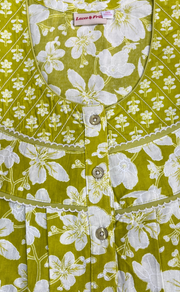 Lime Green Floral Pure Cotton Nighty. Pure Durable Cotton | Laces and Frills