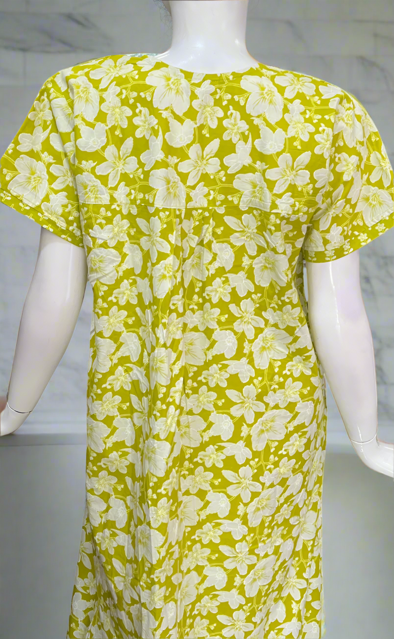 Lime Green Floral Pure Cotton Nighty. Pure Durable Cotton | Laces and Frills